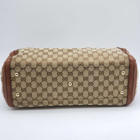 100% Authentic Gucci Leather Canvas Brown Tote Bag - Picture 10 of 16